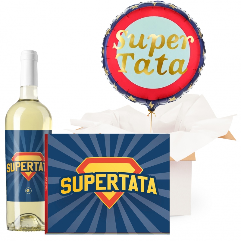 Balon z helem Super Tata + wino + Merci